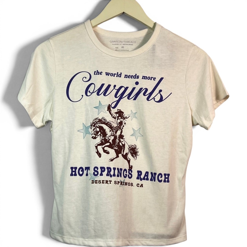 Grayson Threads Cowgirl Graphic Tee White XS Hot Springs Ranch Western